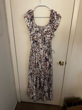 Charlotte Russe Floral Ruffle Maxi Dress in White and Pink